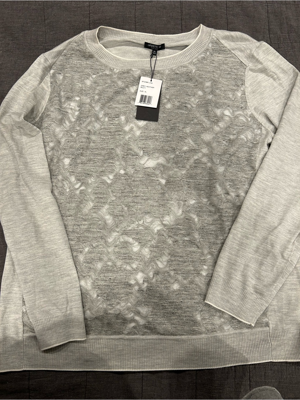Lafayette 148 New York Grey Heather Textured Crewneck Sweater